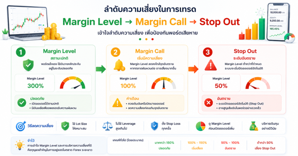 Margin คืออะไรใน Exness? มือใหม่ควรรู้ก่อนโดน Stop Out 4 ตัวอย่างลำดับความเสี่ยงก่อนเกิด Stop Out